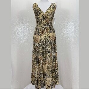 Hannah Cotton Maxi Dress L Sleeveless V Neck Smocked Waist Boho Abstract Print L